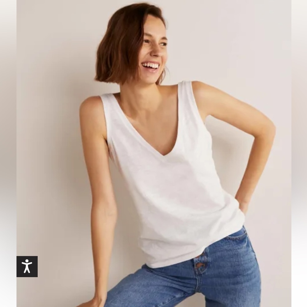 NWT Boden white cotton v-neck tank top. Size small
